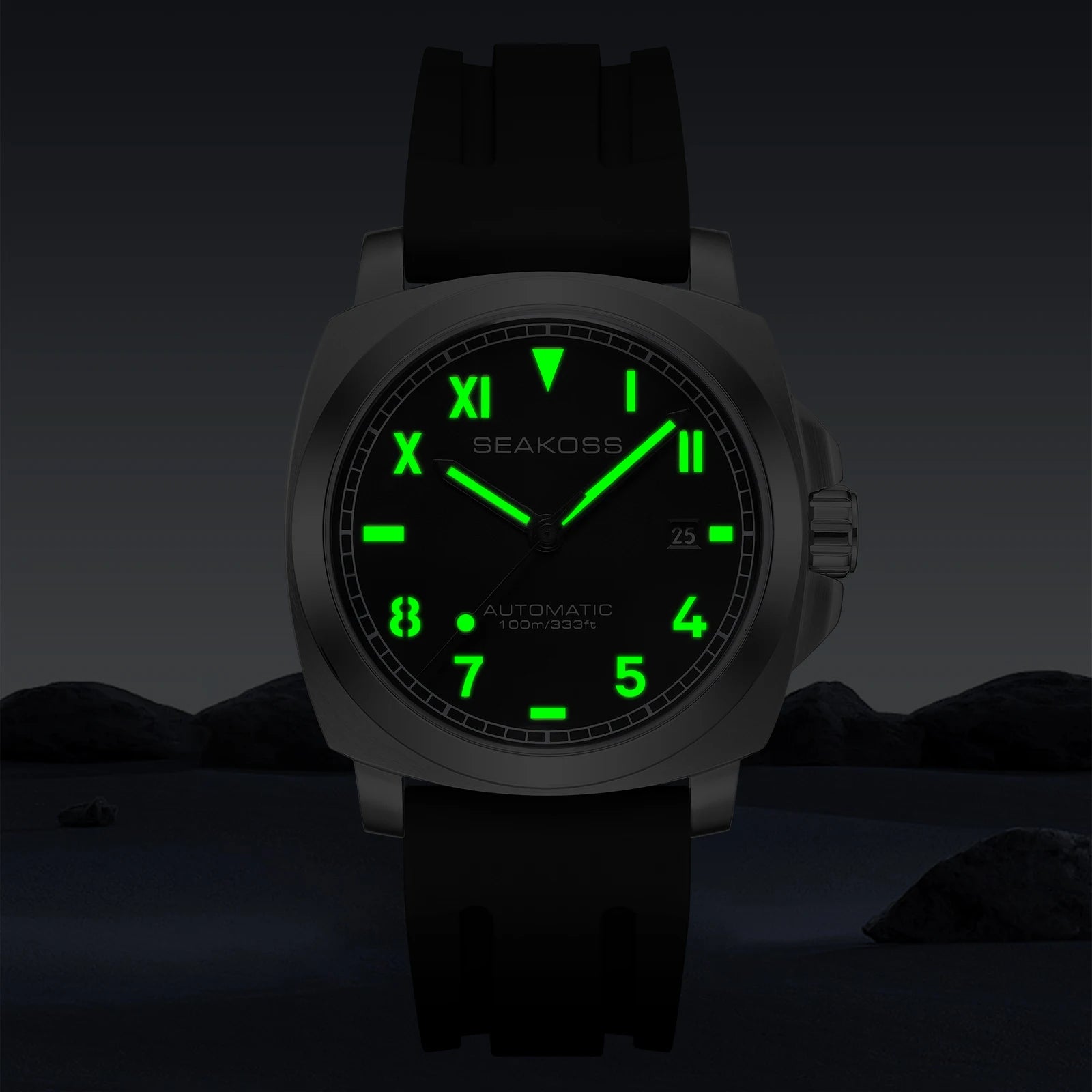 SEAKOSS 10ATM Men's Diving Watch Seagull ST1612 Movement Automatic  Watches for Men Luminous Calendar Sapphire Stainless Steel