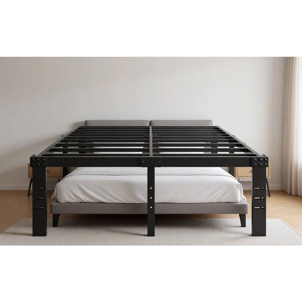 18 Inch Metal Bed Frame Heavy Duty Steel Slats Platform Easy Assembly Noise Free No Box Spring