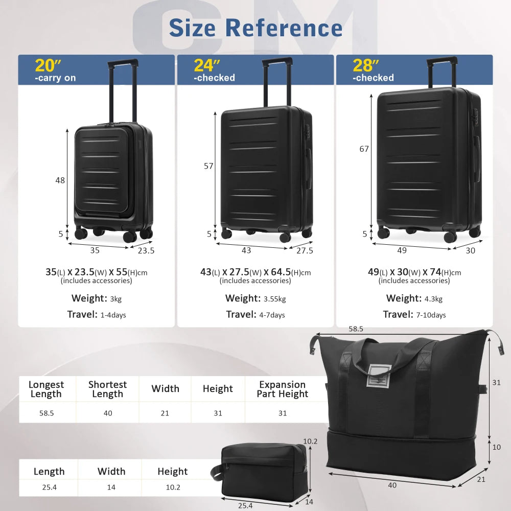 20/24/28" Hardside Front Opening Expandable Luggage Set 5PCS with Double Spinner Wheels USB Port TSA Lock