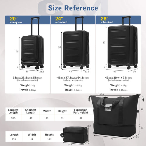 20/24/28" Hardside Front Opening Expandable Luggage Set 5PCS with Double Spinner Wheels USB Port TSA Lock