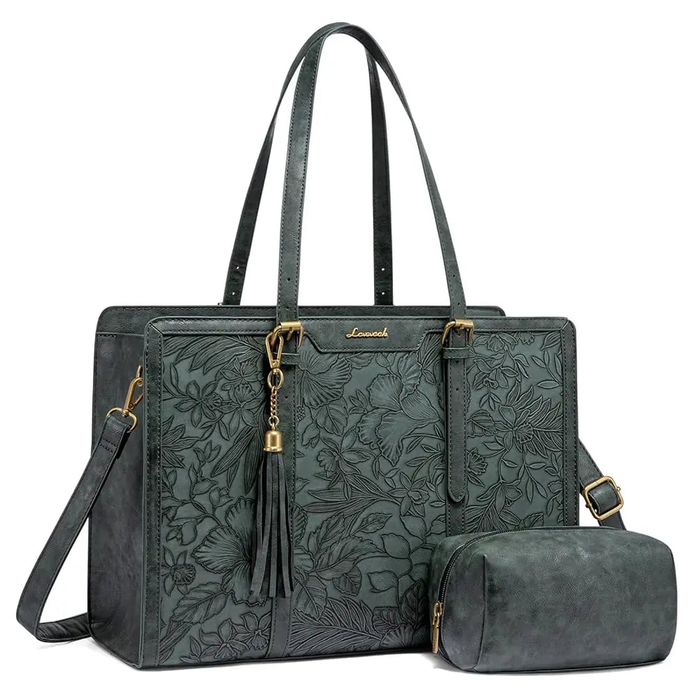 Laptop Bag for Women Vintage Leather Work Tote 15.6 inch Large Capacity Computer Bag with Clutch Purse for Teacher,Office,Ca