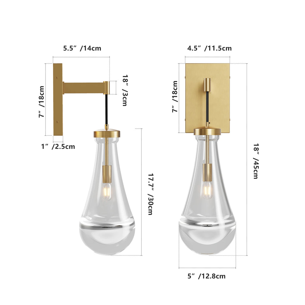 Gold Luxury Raindrop Hand-Blown Glass Wall Light E12 Base Modern Decorative Lamp for Living Room Bedroom Staircase Bathroom
