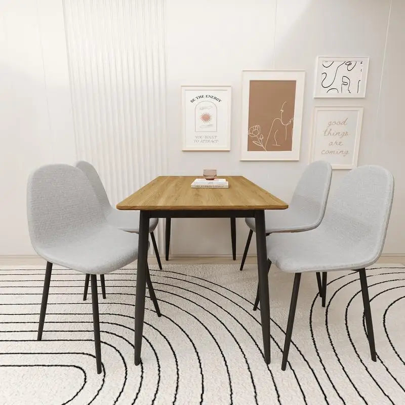 Modern Minimalist Wood Grain Dining Table and Chair Set, 4-Piece Kitchen Table Set, Sturdy & Durable Design, Easy Assembly,