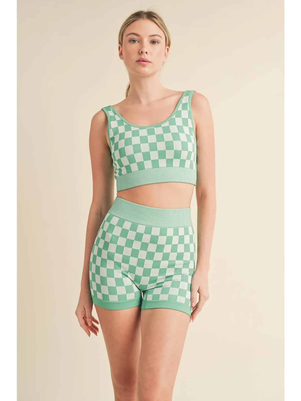 Y2K Plaid Yoga Shorts Green Running Shorts for Women Home High Waist Comfort Shorts