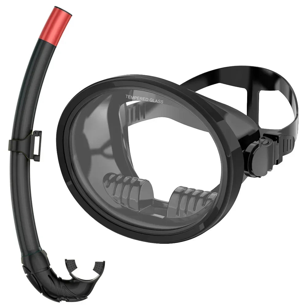 Oval Snorkel Mask Spearfishing Mask Classic Retro-Style Panoramic Wide View Scuba Goggles Tempered Glass Lens Wet Tube for Adult