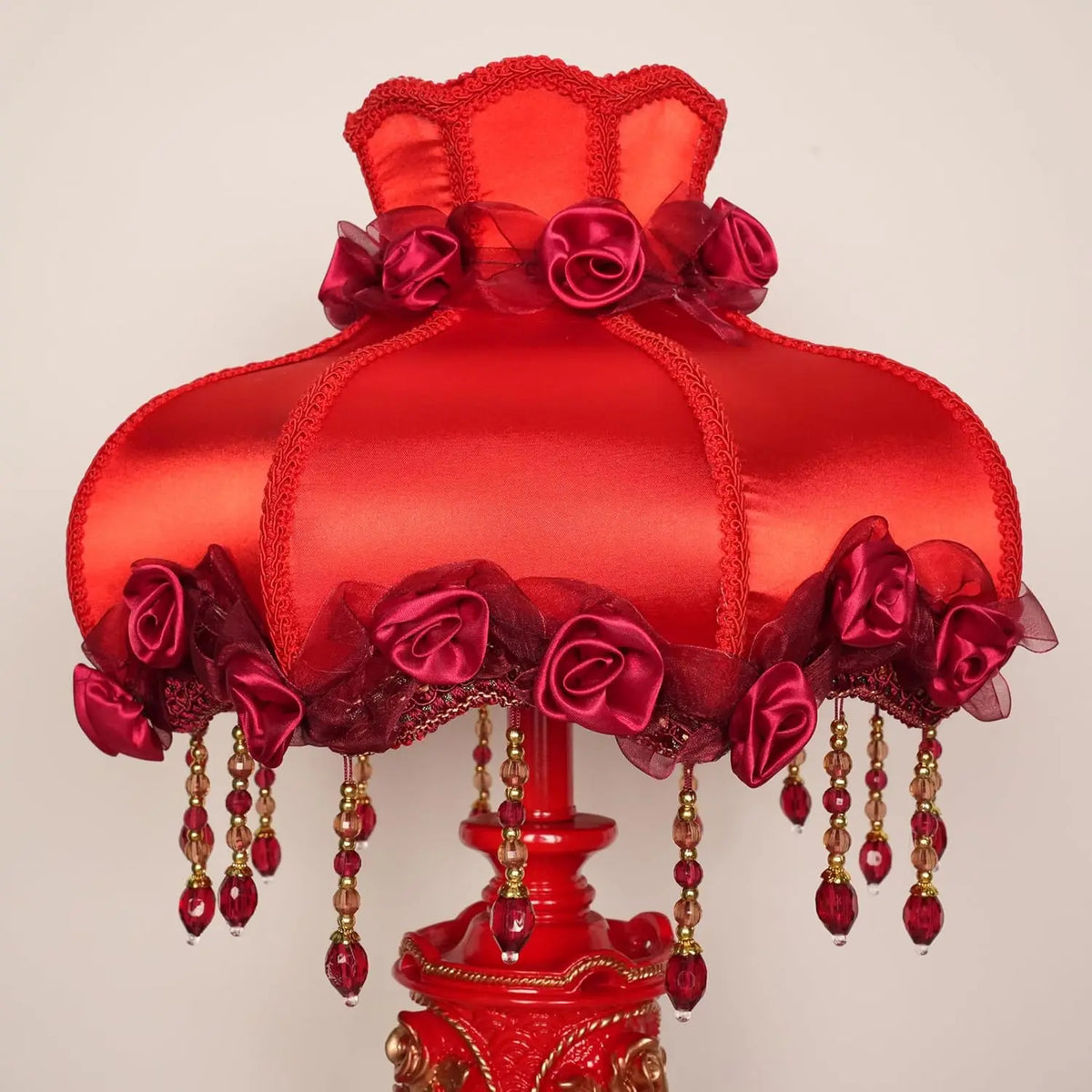 Elegant Antique Flower Table Lamp with Fabric Shade, Rose Decorative Night Light for Bedroom Nightstand