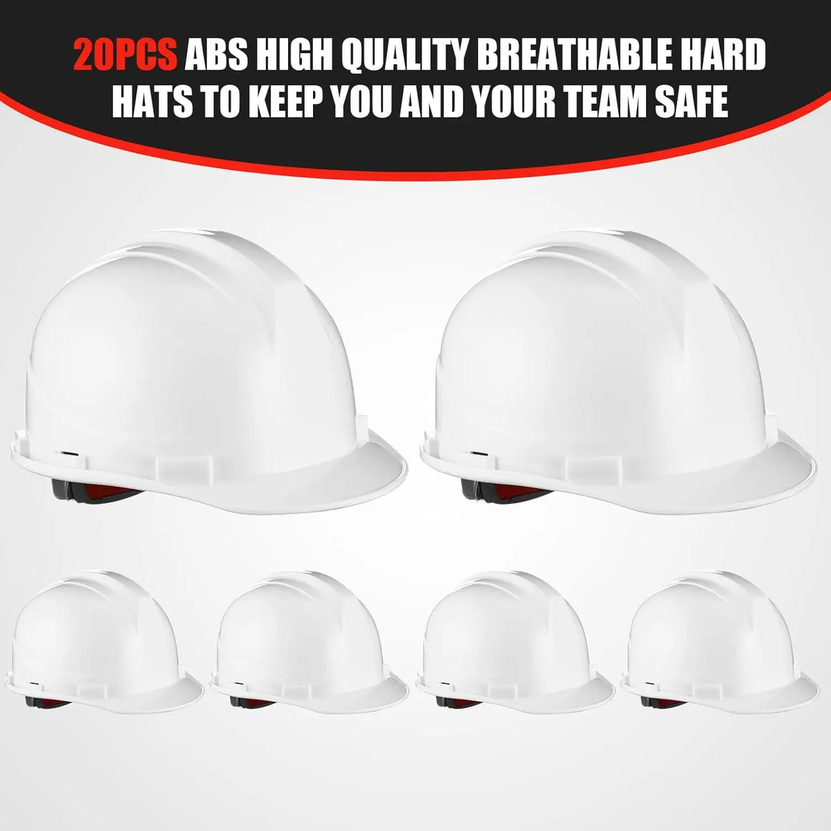 20 Pcs Adjustable Safety Helmets with Cotton Brow Pad, ABS Construction Hard Hats for Men and Women Work Head Protection