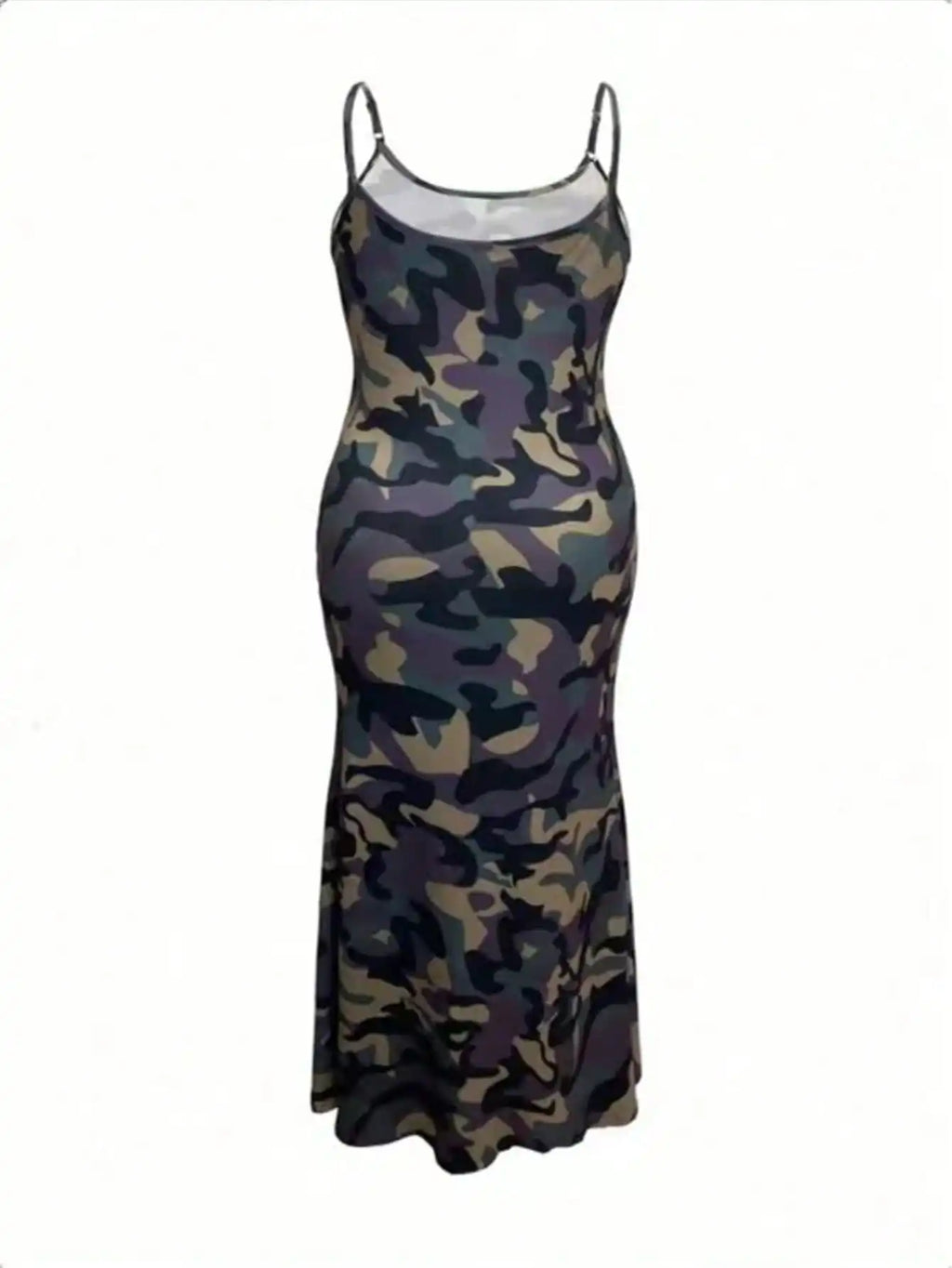 Plus Size Fitted Camouflage Print Slip Dress for Women