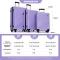 3 Piece Luggage Sets PC+ABS Lightweight Suitcase with Two Hooks Spinner Wheels(20/24/28) Light Purple