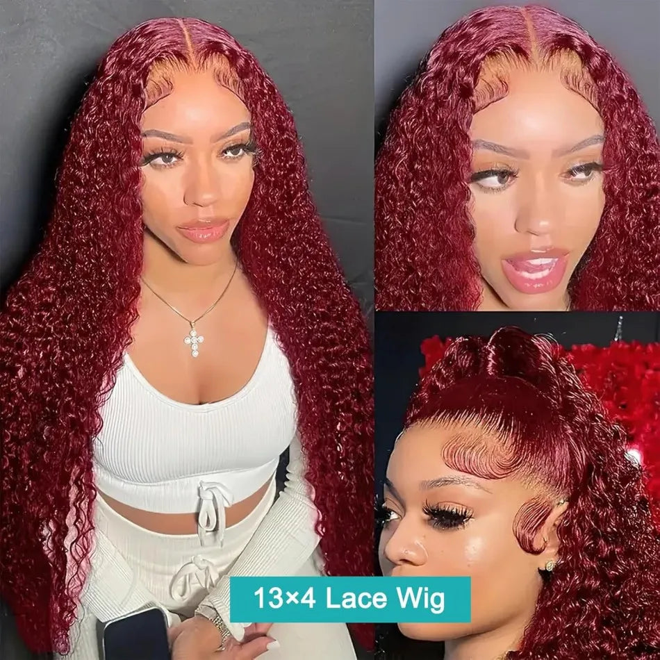 Deep Wave Human Hair Wigs 99J Burgundy 13X6 Hd Lace Frontal Wig 13X4 Human Hair 250 Density Water Wave Preplucked Brazilian Wig