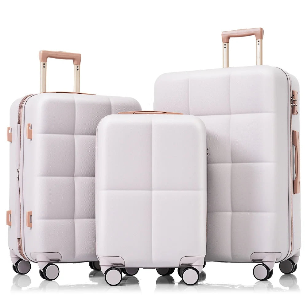 3 Piece Airline Certified Carry-on Luggage Set Cup Holder ABS Hard Shell Spinner Wheels Black Travel Suitcase