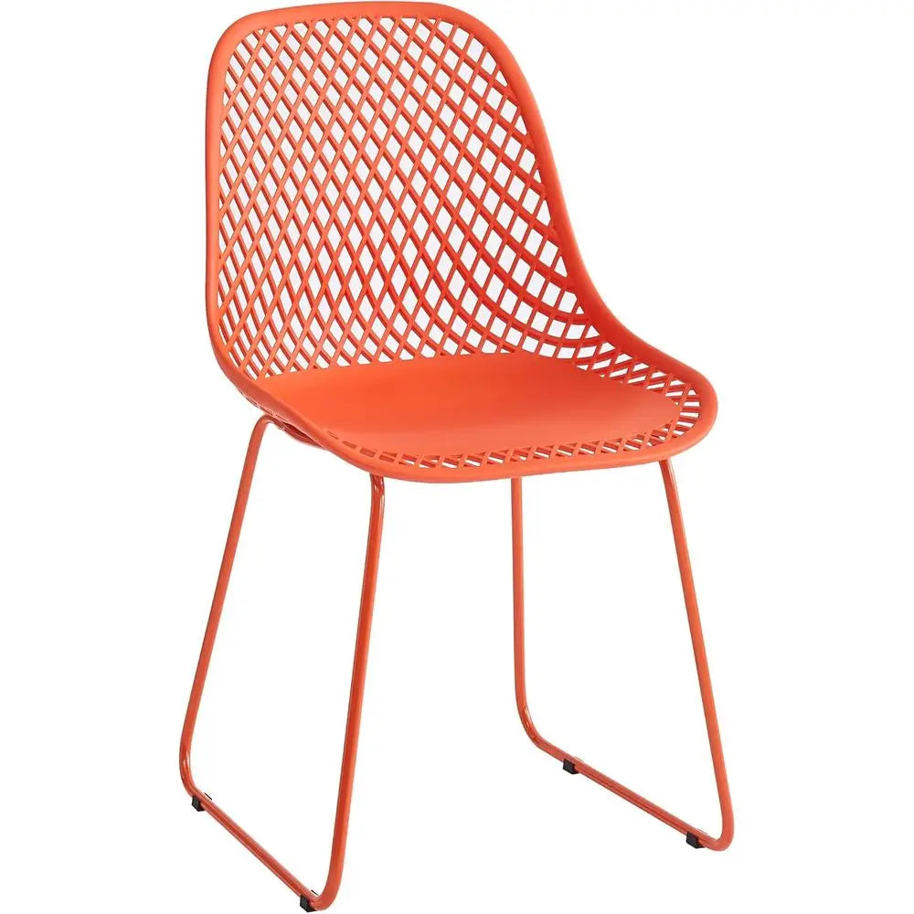 4-Piece Plastic Dining Chairs Set, Durable Indoor/Outdoor Chairs with Metal Legs, Suitable for Kitchen, Cafe, and Office (Blood