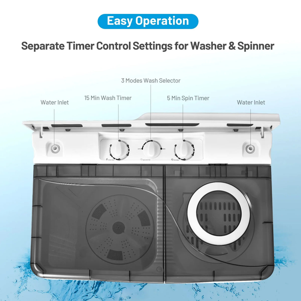 26lbs Semi-automatic Washing Machine Portable W/Built-in Drain Pump Grey