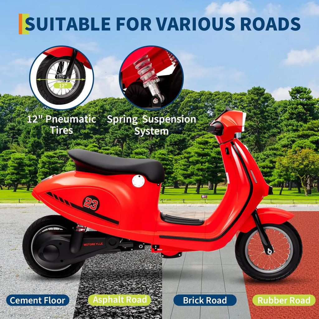 24V 350W Kids Electric Motorcycle, Dual Driving Modes Ride On Motorbike Toy With Twist Throttle & Rear Brake For Ages 8-14