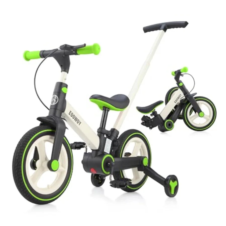 6 in 1 Foldable Balance Bike with Push Handle for 18-60 Months Training Wheels Pedals Blue Balance Bicycle for Boys and Girls w
