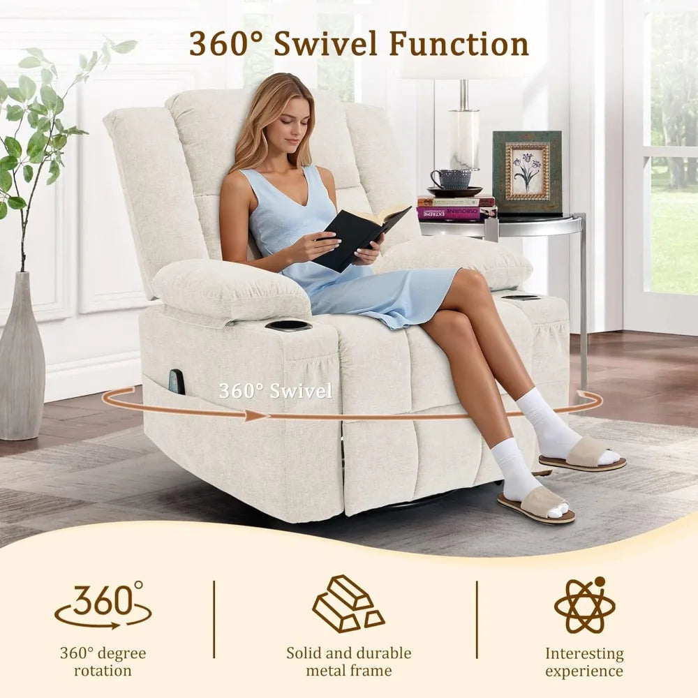 Adult 360° Rotating Rocking Chair, Gliding Recliner with Massage and Heating Functions, Customizable