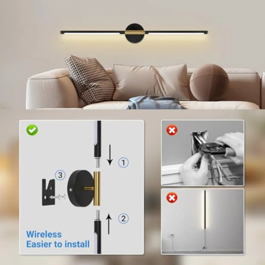 Battery Operated Wall Sconces Set of Two 360°Rotate Wireless Rechargeable Wall Sconces with Remote Control Dimmable Timing Deco
