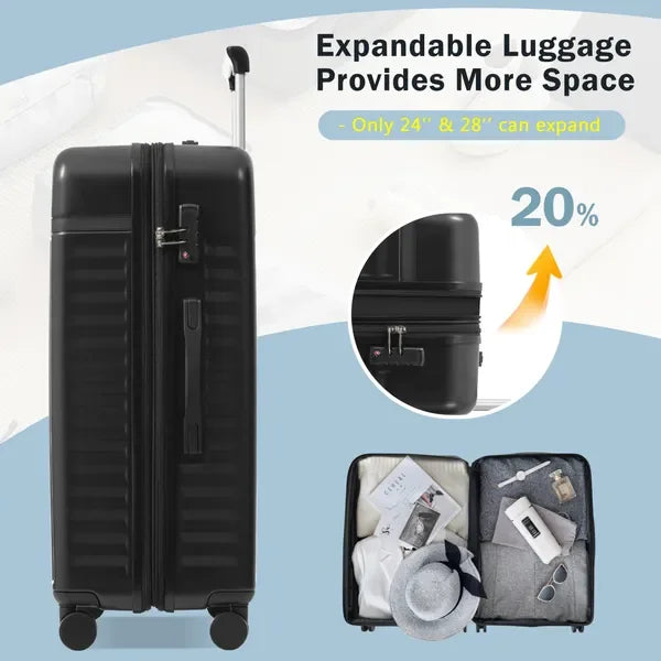 5Pcs Hardside Expandable Luggage Set with Spinner Wheels & TSA Lock Carry On Suitcase & Travel Bag