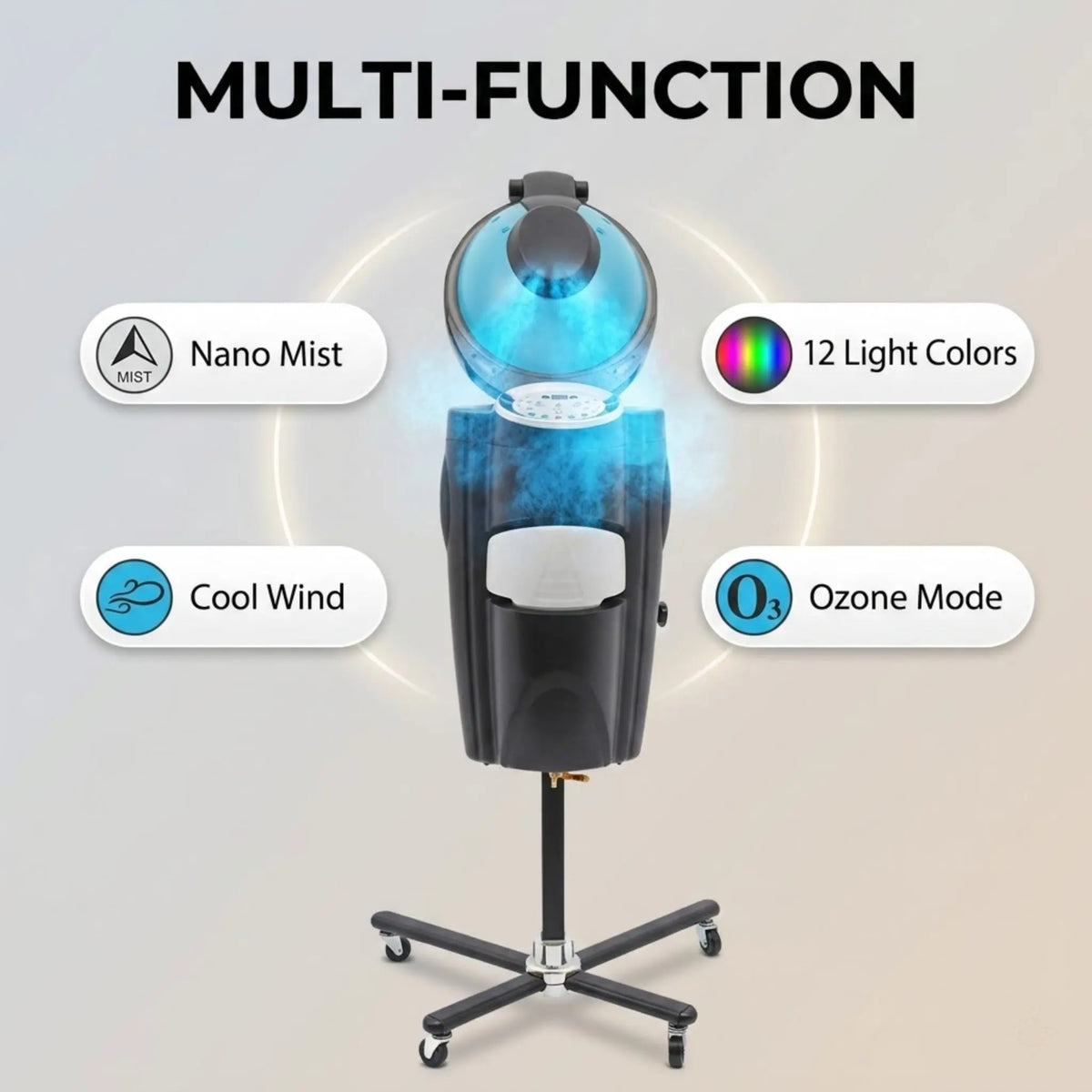 Standing Hair Steamer Beauty Salon Barber Shop Rolling Machine Twelve Light Colors Ozone Nano Mist Deep Conditioning