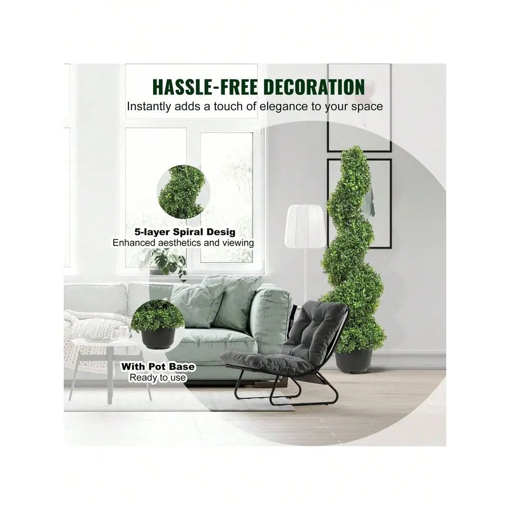 Artificial Boxwood Spiral Topiary Trees, 3ft 4ft Tall Faux Plant Outdoor, AllYear Green Fake Plant With Replaceable Leaves For D