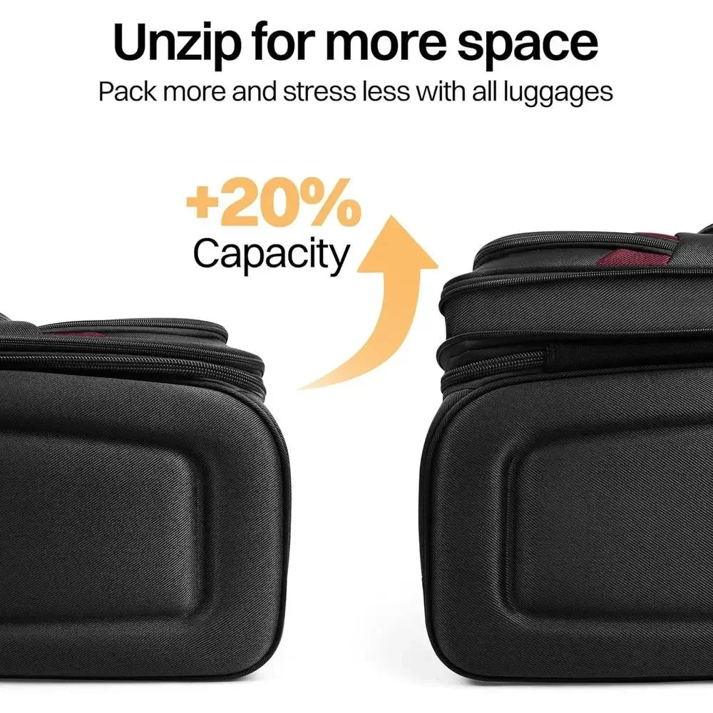 Expandable Large Luggage Set with Front Open Pocket, Lightweight & Durable, Double Spinner Wheels, Lockable (Black, 20in/24in/28