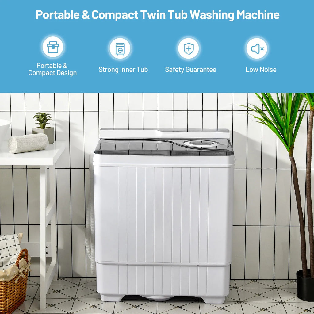 26lbs Semi-automatic Washing Machine Portable W/Built-in Drain Pump Grey