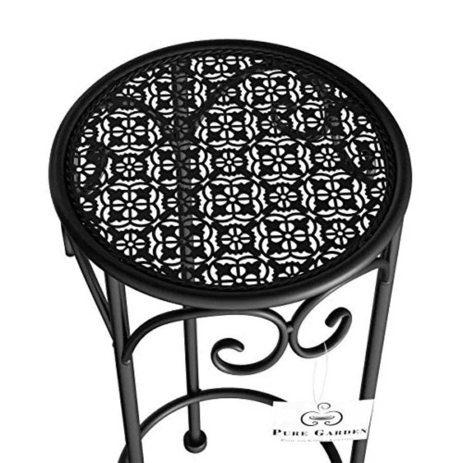 Plant Stand 3-Tier Vertical Shelf Indoor or Outdoor Folding Wrought Iron Home Garden Display with Laser Cut Shelves Antique Whi