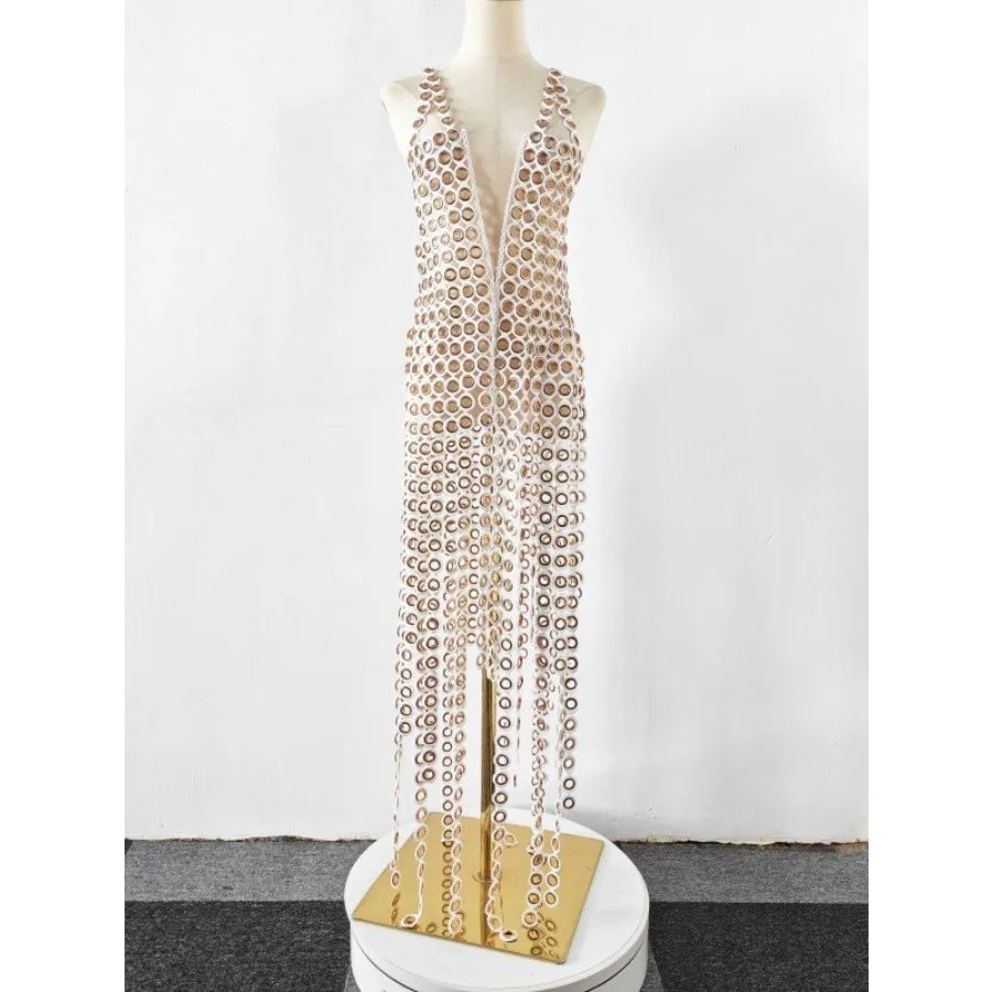 【New style】European and American    direct sale open back sling nightclub sexy fringe dress