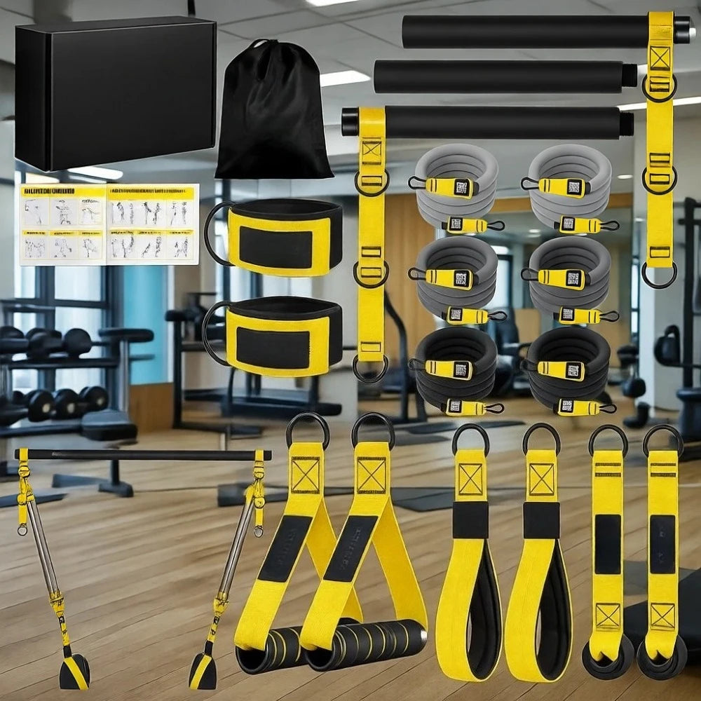 Portable Adjustable Pilates Bar with Resistance Bands for Full Body Strength Training at Home