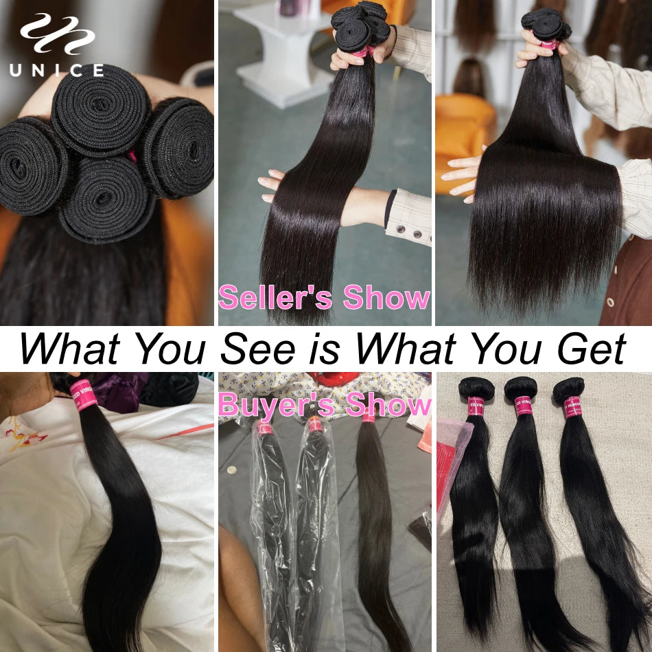 UNICE HAIR 30 Inch Brazilian Bone Straight Hair Bundles 100% Human Hair Weave Bundles Straight Virgin Human Hair 1/3/4 Bundles