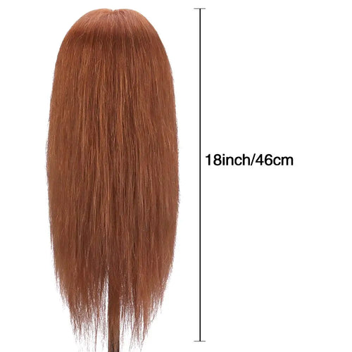 100%Real Hair Doll Head For Curling Straightening Dyeing Braiding Hairdressing Dark Brown Mannequin Head Training Head Kit 2028