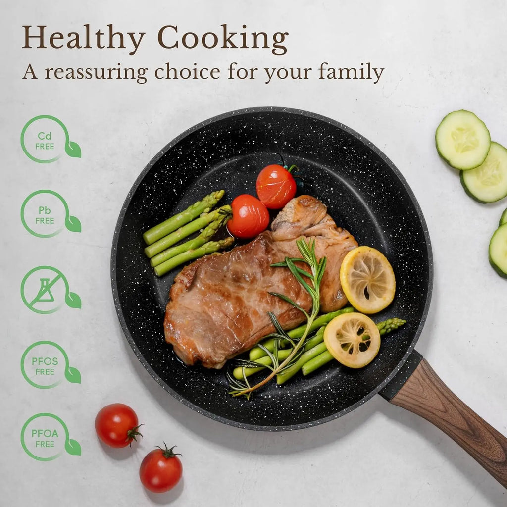 25-Piece Nonstick Ceramic Cookware Set, Healthy & Induction Compatible, PFAS-Free, Classic Black