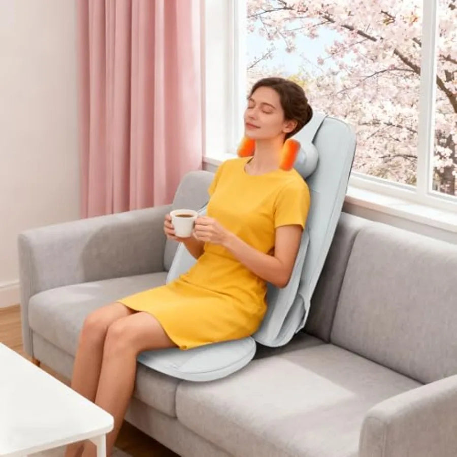 Neck and Back Massager with Heat for Pain Relief Deep Tissue Shiatsu Kneading Massage Chair Pad Grey Home Office Use Gift for W