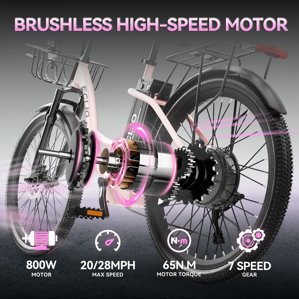 24'' Electric Bike for Adults, Peak 1000W Motor 28MPH, 624WH Battery 75Miles, Step Through City Cruiser Ebike, Commuter E Bike