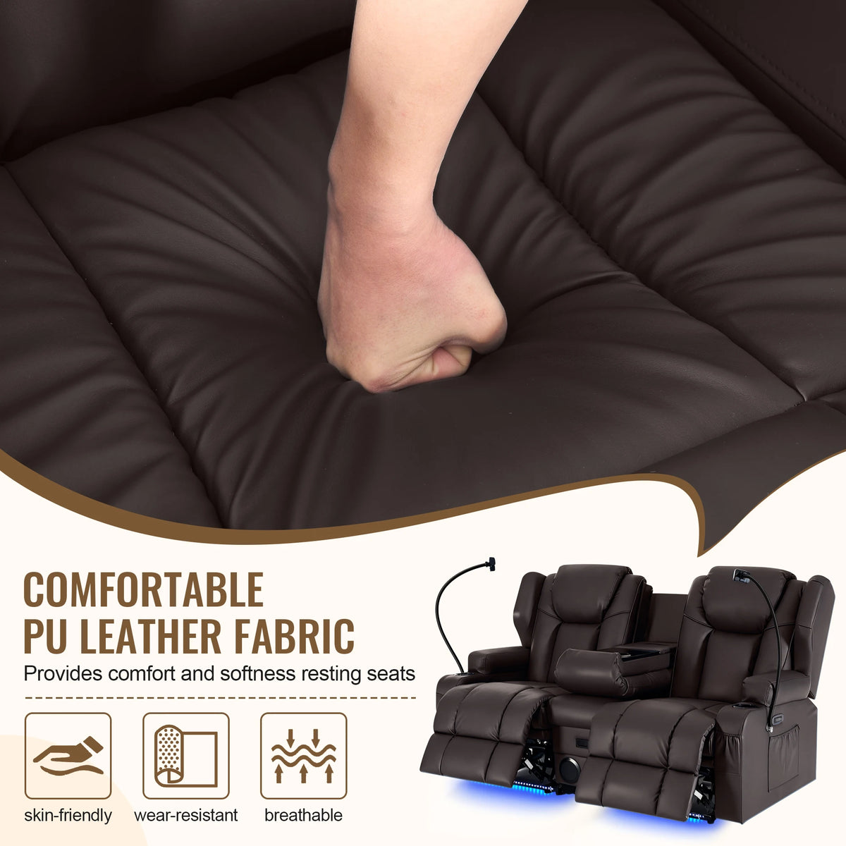 Redlife Loveseat Electric Recliner Sofa for Seniors, Massage & Heat,Dual Motor,350LBS Capacity,Cat-Claw Leather,For Living Room