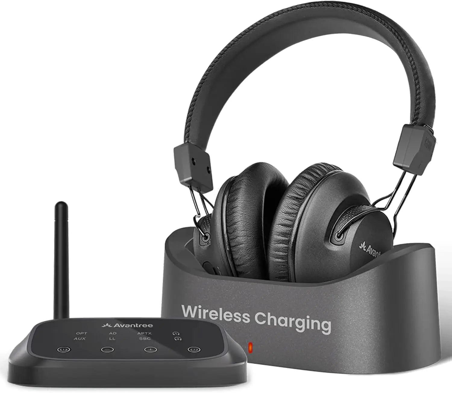 Wireless TV Headphones with Optical/AUX, Clear Voice, Volume Boost, Comfortable Fit, 60H Battery & Charging Dock