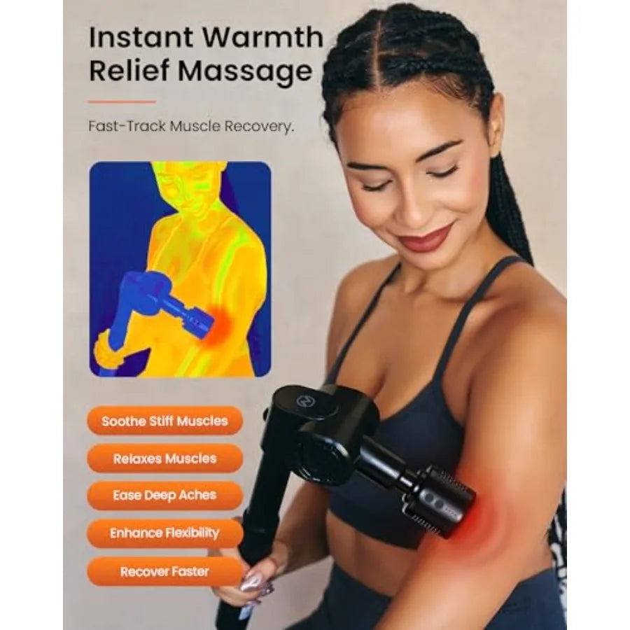 Massage Gun with Heat and Cold HeadDeep Tissue Percussion Back Massager for Muscle/Neck/Body Pain Relief with Long Extension Re