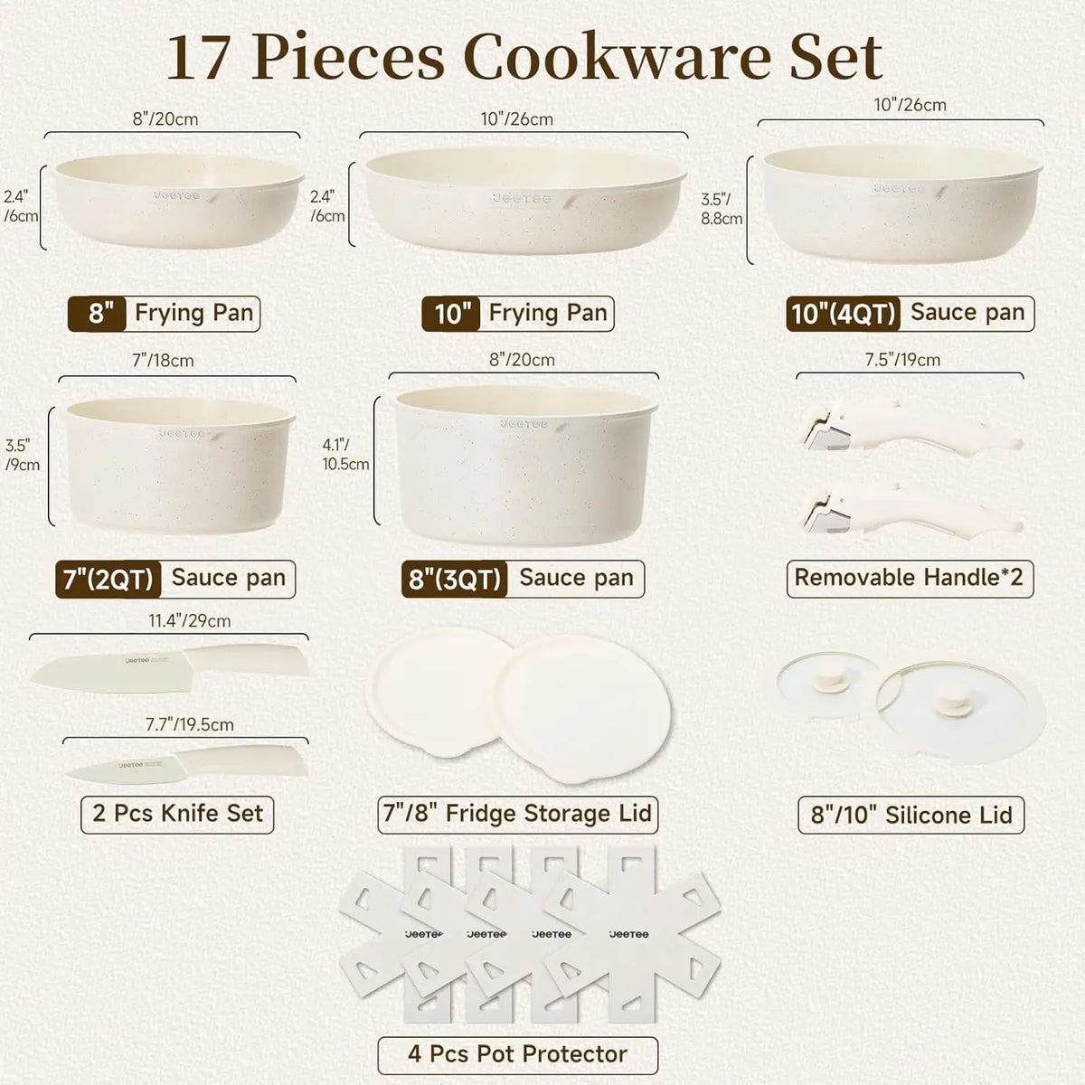 Pots and Pans Set Non Stick 17pcs, Kitchen Cookware Sets with Detachable Handle, Induction Nonstick Cookware Set with Removable
