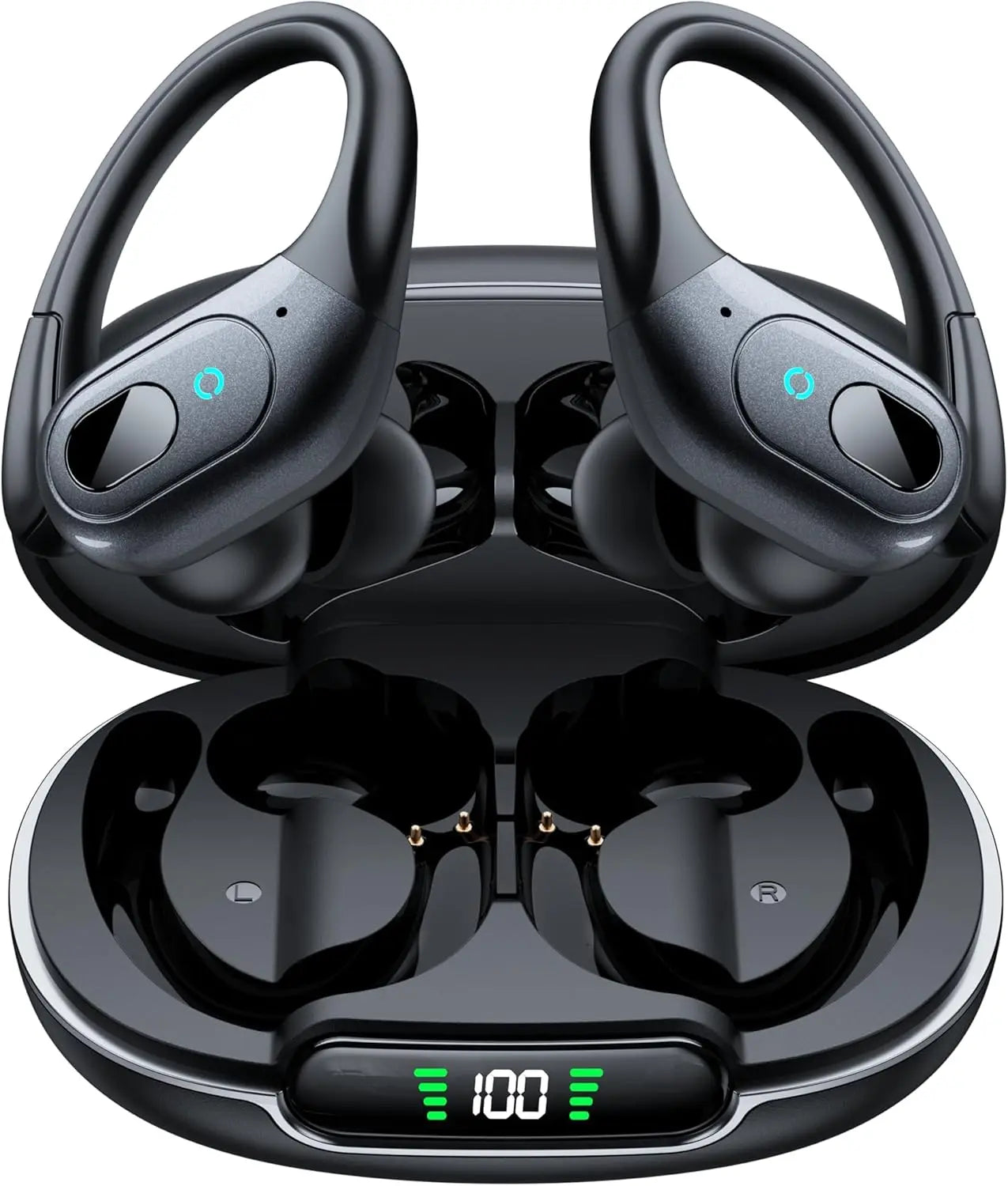 Active Noise Cancelling Wireless Bluetooth Earbuds with 90Hrs Playback, IPX7 Waterproof Over-Ear Hooks for Sports Running Gym