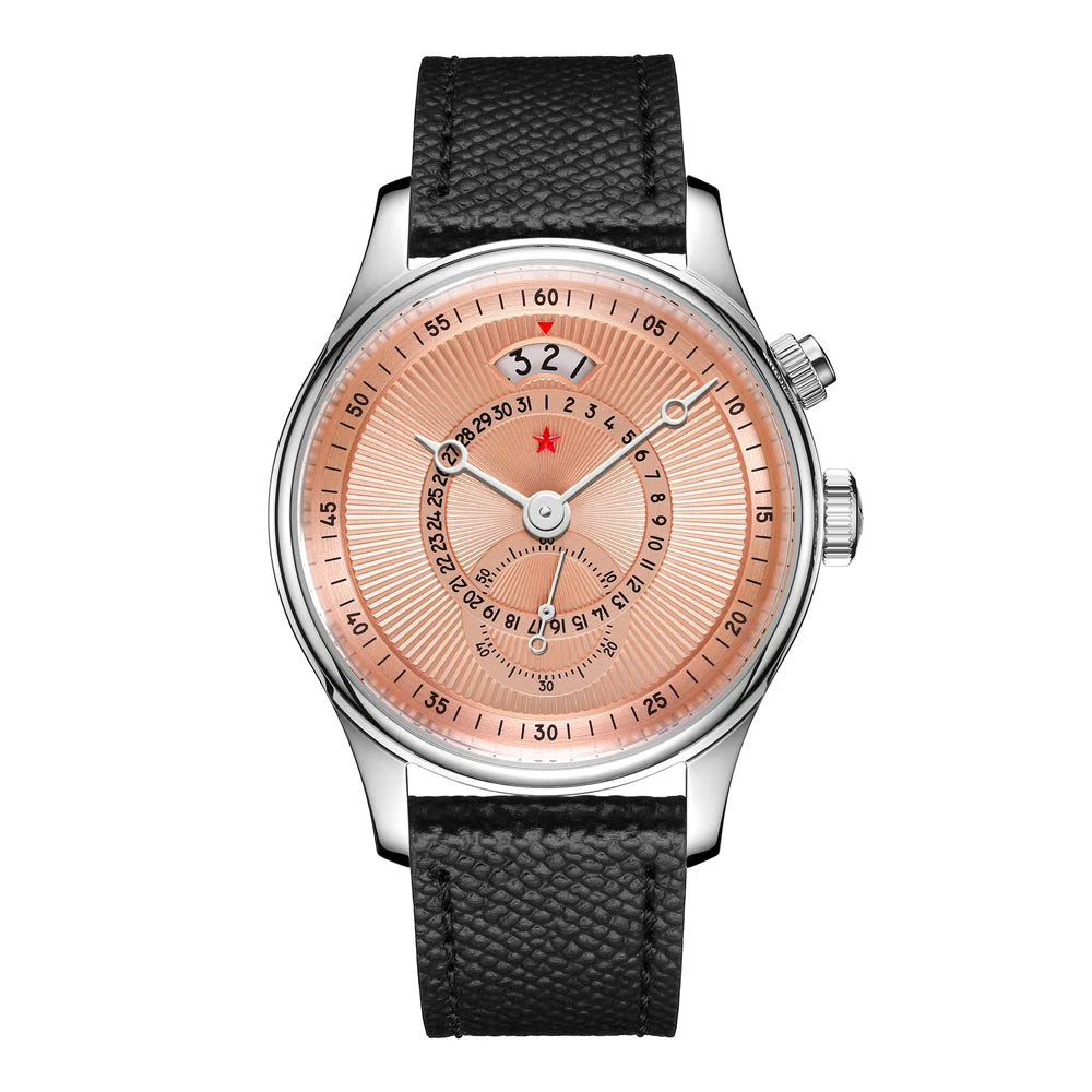 RED STAR  Watches for Men 40mm Seagull ST1716 Movement  5ATM Automatic Mechanical Watch Push-Button Calendar Sapphire Crystal
