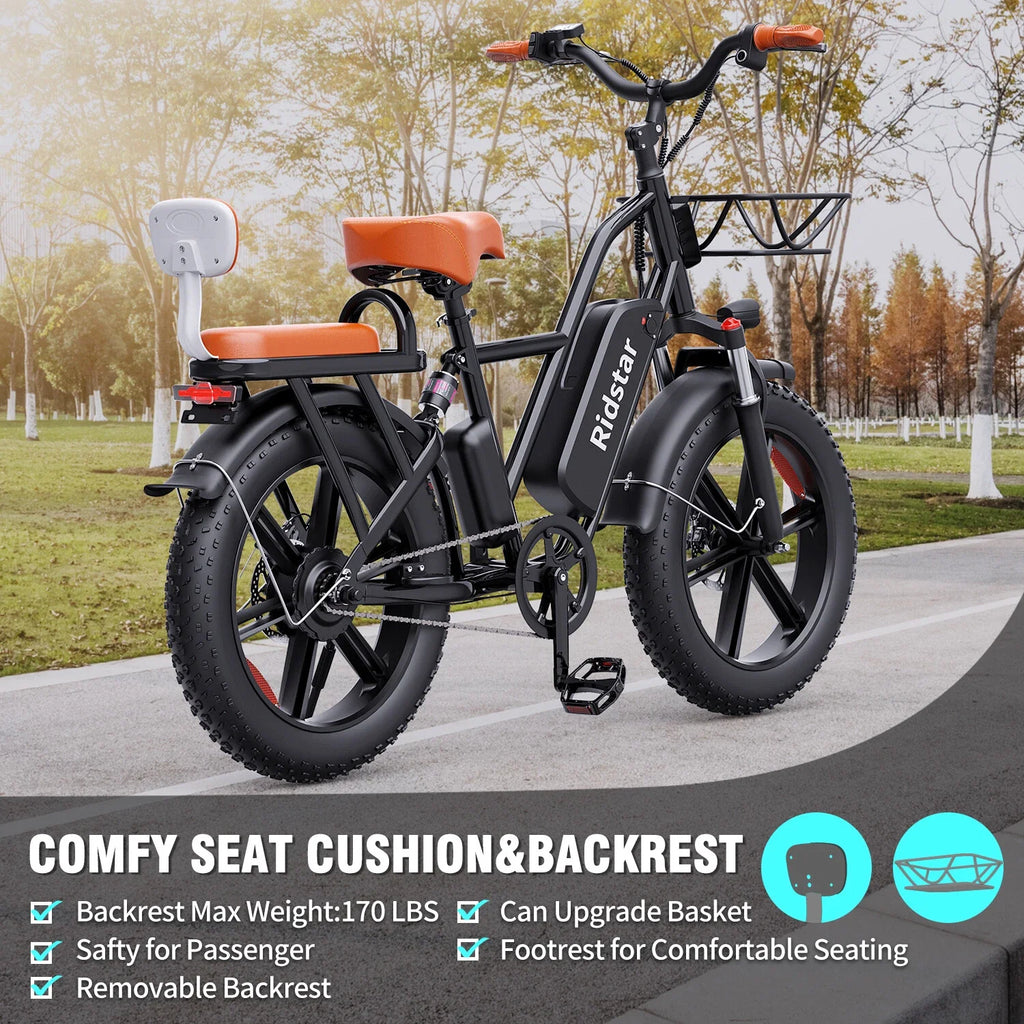 Ridstar Electric Bicycle for Adults 1500W 48V 15AH Road City Ebike for Adult 20Inch Fat Tire City Commuter eBike Max 330LBS