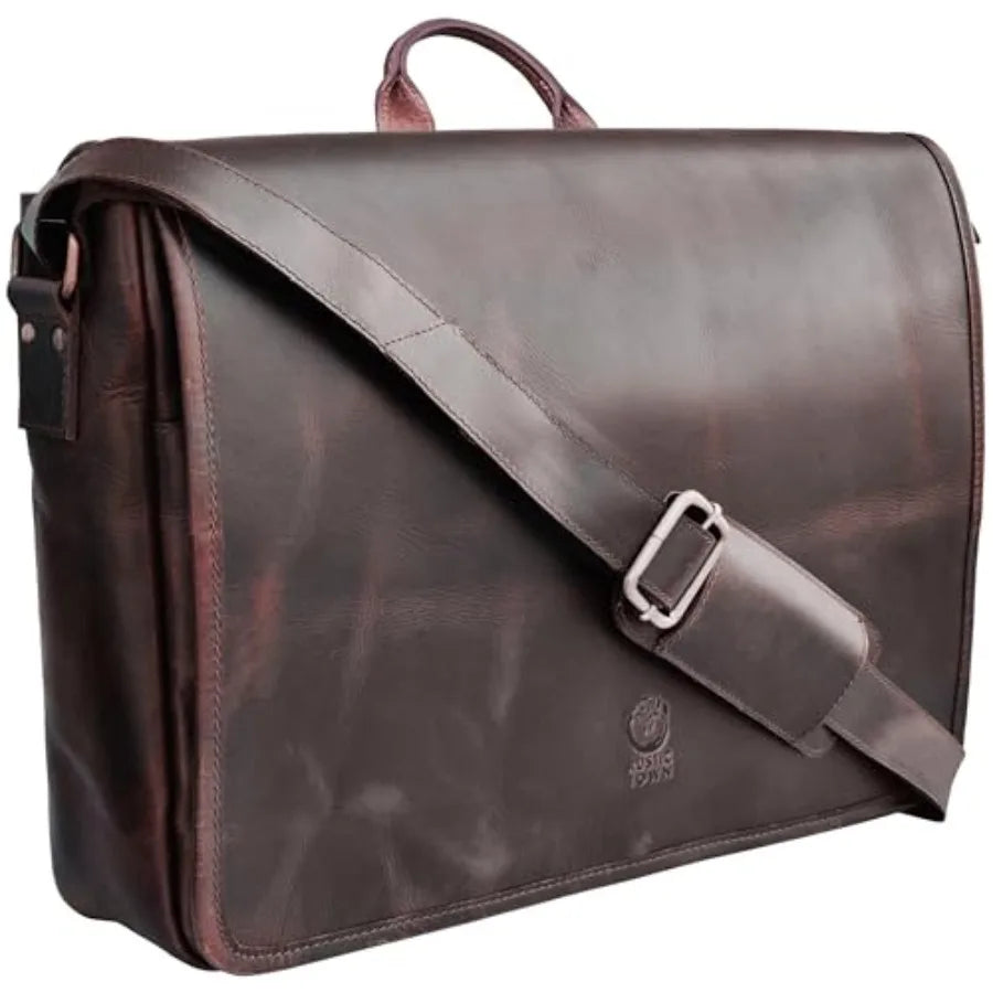 Leather Messenger Bag for Men 14" Leather Laptop Bag Vintage Crossbody Office Satchel Travel Shoulder Bag