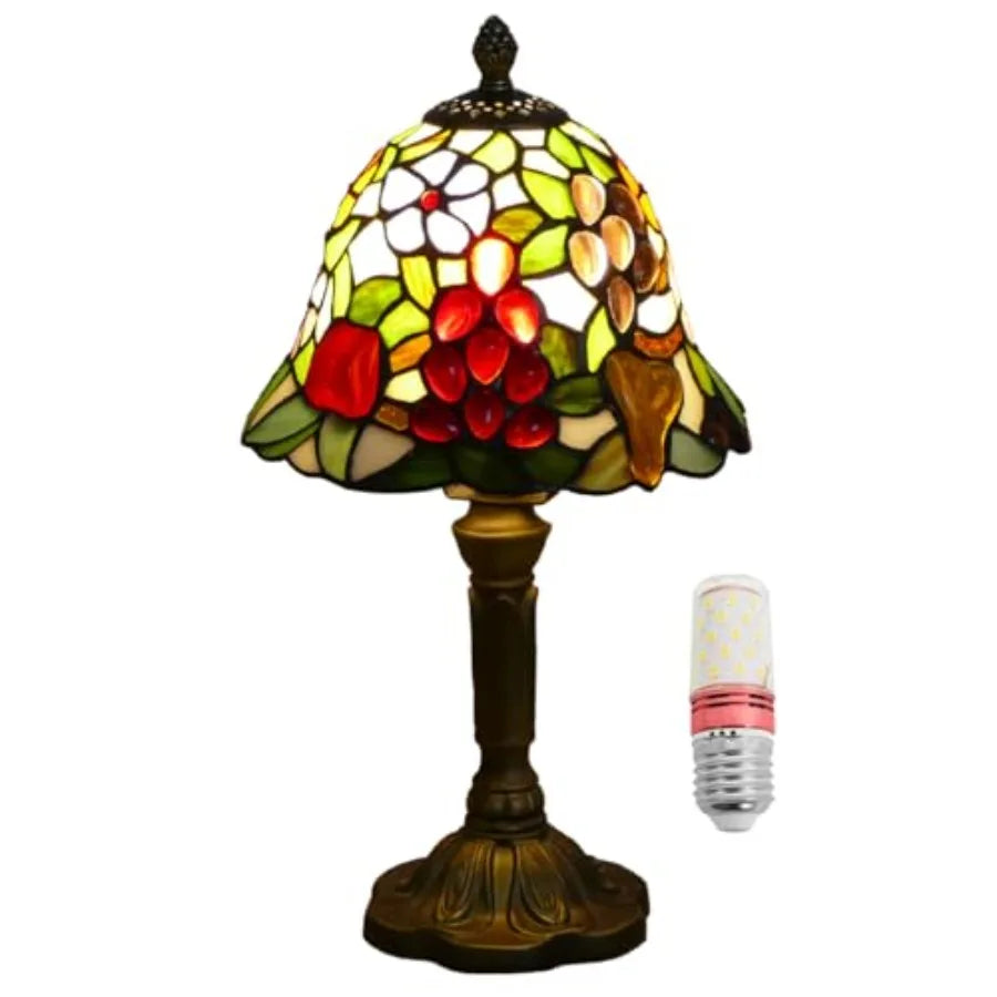 Mini Tiffany Table Lamp Nightstand Lamps Handmade Stained Glass Bedside Lamp Fruit Night Light for Office Bookcase Bar Bedroom
