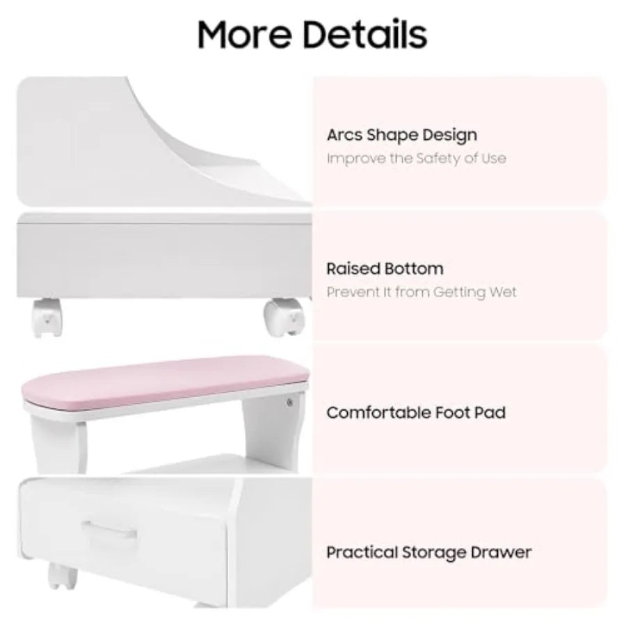 Portable Wheeled Foot Bath Stool for Spas Salons Nail Care Massage Professional Foot Care Bath Cart Durable Plastic with Soft C