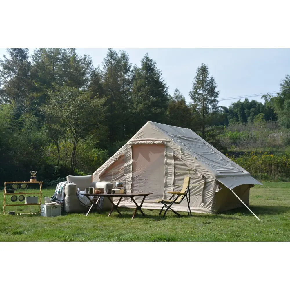 Inflatable Camping Tent Easy Setup 4 Season 4-6P Waterproof Windproof Beige Glamping Tent