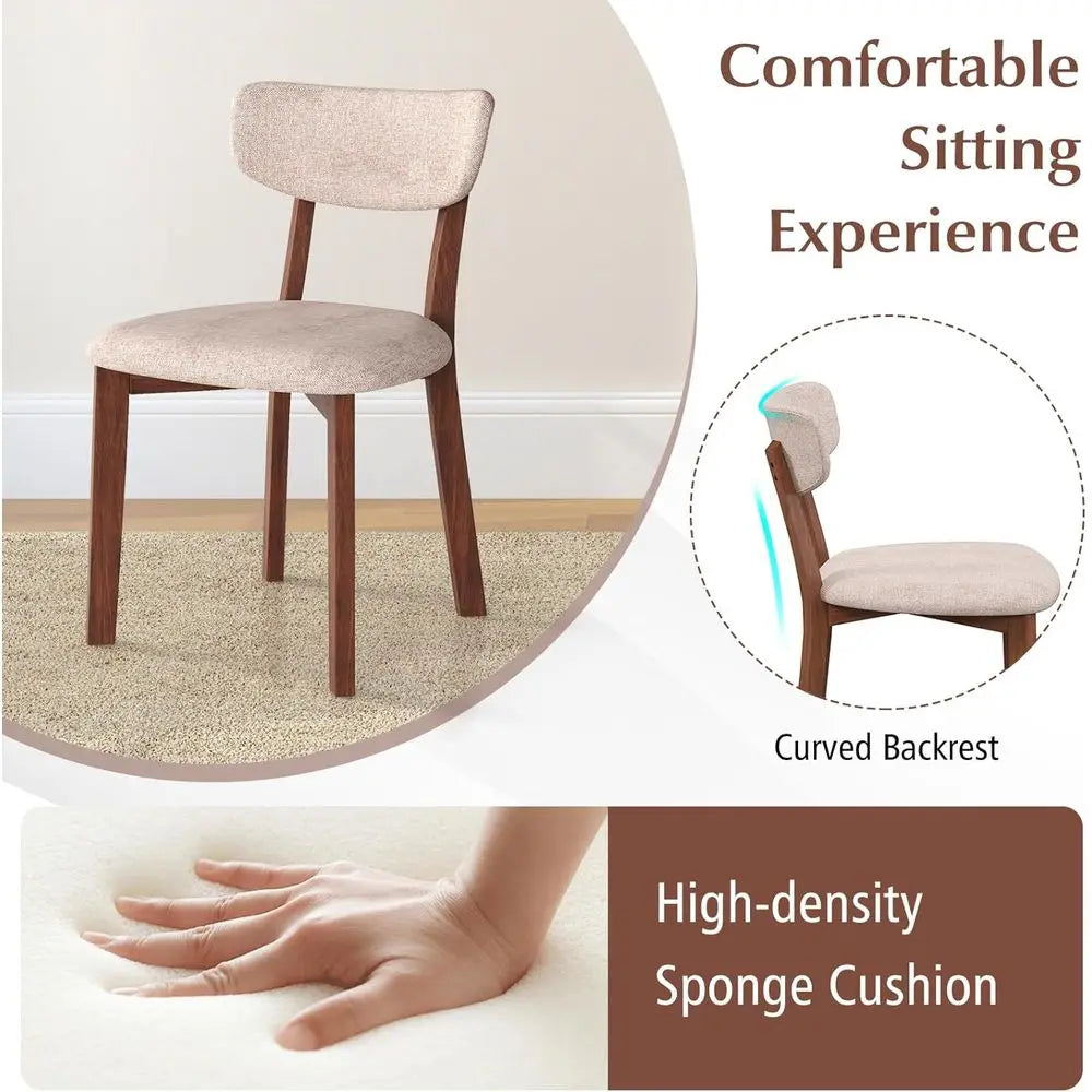 Set of 4 Upholstered Dining Chairs with Cushioned Seats and Rubberwood Legs, Sandy Beige