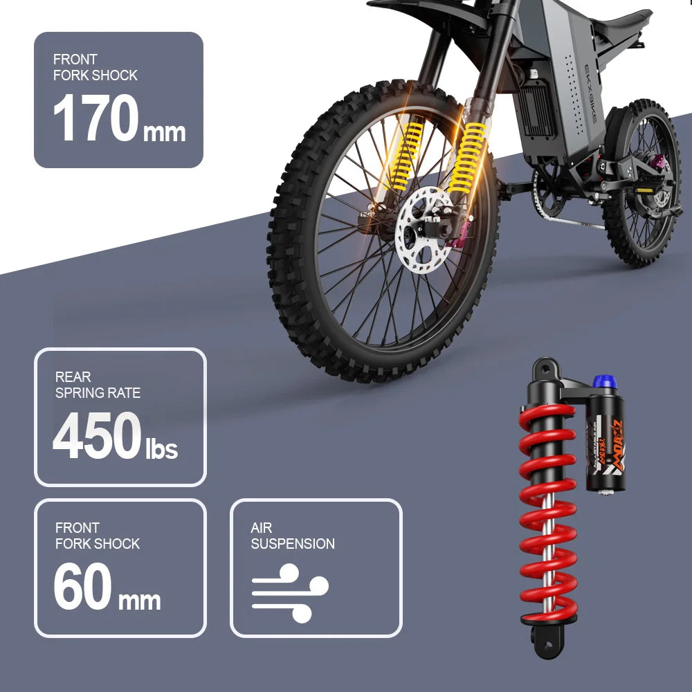 EKXBIKE GTS Off-Road Electric Motorcycle 8000W Peak 85Kmh Mountainous Aluminium Electric Bike for Adults With 72V 30AH Battery
