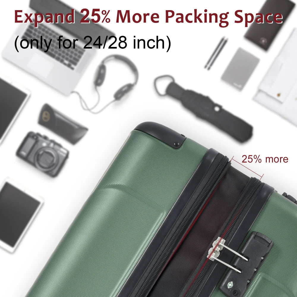 Hardshell ABS 2 Piece Expandable Luggage Set TSA Lock Spinner Wheels Travel Suitcase for Men Women