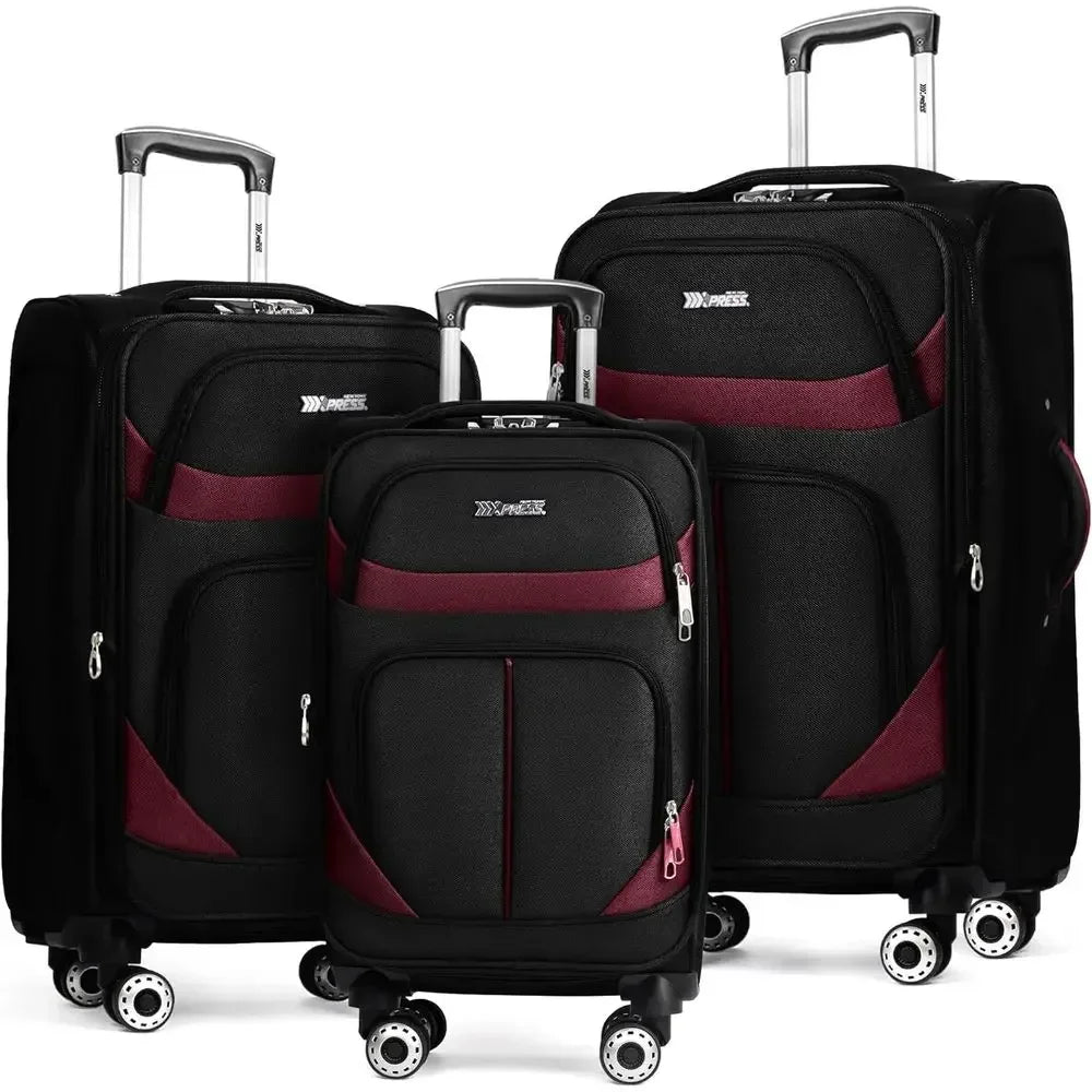 Expandable Large Luggage Set with Front Open Pocket, Lightweight & Durable, Double Spinner Wheels, Lockable (Black, 20in/24in/28