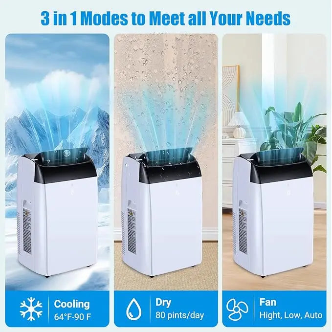 Portable Air Conditioner, 14,000 BTU AC 3-IN-1 Quiet AC with Remote Control,Built-in Dehumidifier,Cools Room up to 750 sq. ft